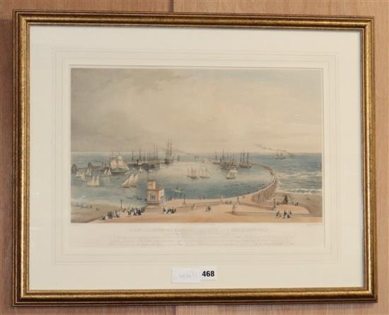 Day & Son coloured lithograph, View of the Intended Harbour at Brighton on the recoil principle, 32 x 46cm